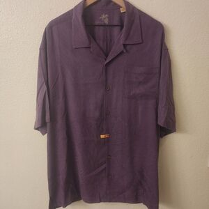 Tommy Bahama Floral Hawaiian 100% Silk Plum Purple Shirt Mens XLX